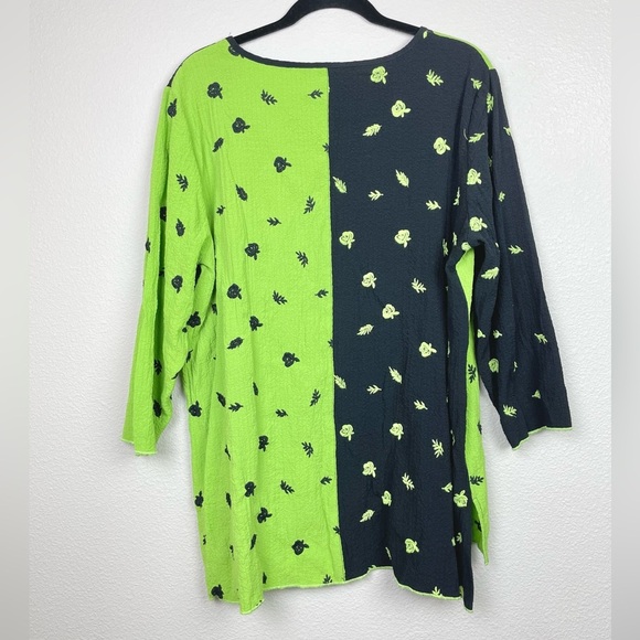 Ali Miles Women's Large Floral Color Block 3/4 Sleeve Tunic Brat Green Apple - Picture 9 of 14